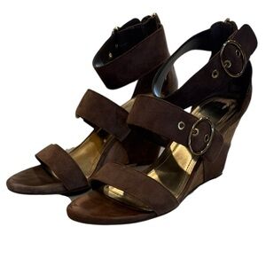 Mark Fisher Camber 8.5 Dark Brown Suede Cork Wedge Sandals